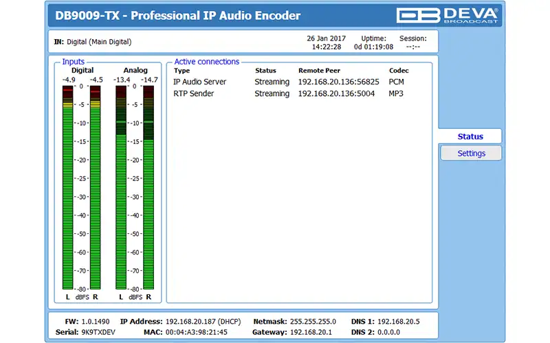 deva db9009-tx software control window