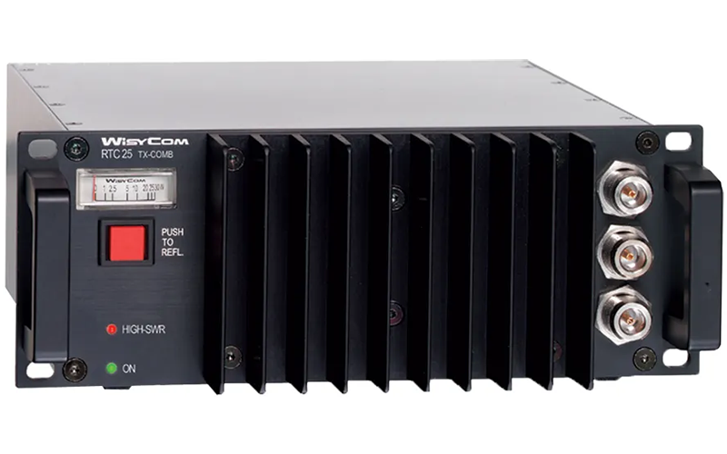 Wisycom RTC25 2×50W RF transmitter combiner front panel