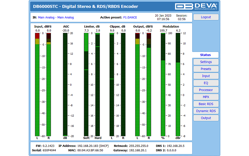 DEVA DB6000-STC user interface