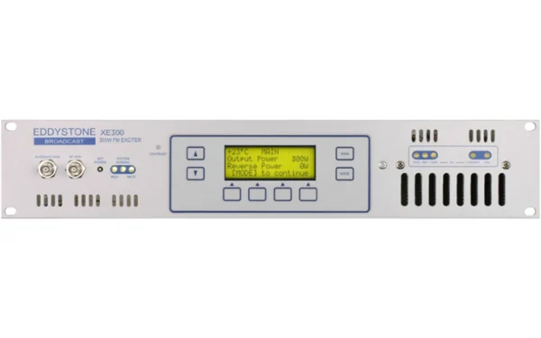 Front panel of the Eddystone XE300 300W FM exciter and low power transmitter with LCD display and controls