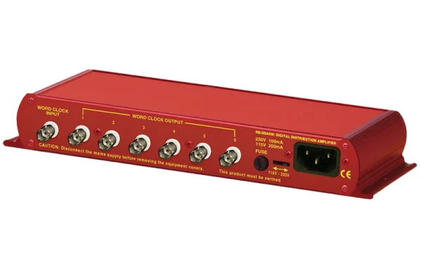 The Sonifex  RB-DDA6W word clock distribution amplifier distributes a word clock BNC input signal to 6 word clock BNC outputs re-conditioned.