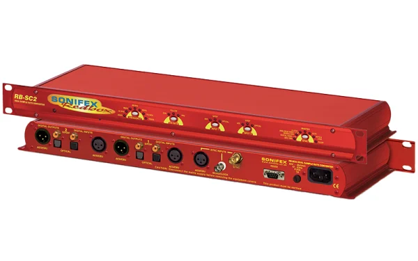 The Sonifex RB-SC2 sample rate converter is a 1U rack-mount which produces AES/EBU, S/PDIF and TOSlink optical level digital audio outputs from a balanced AES/EBU, S/PDIF and TOSlink optical level digital audio inputs.