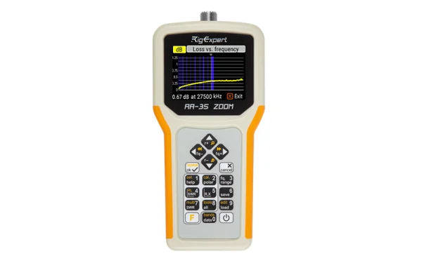 The RigExpert AA-35 ZOOM is a portable, self-calibrating analyzer, designed for measuring SWR (standing wave ratio), return loss, cable loss, as well as other parameters.