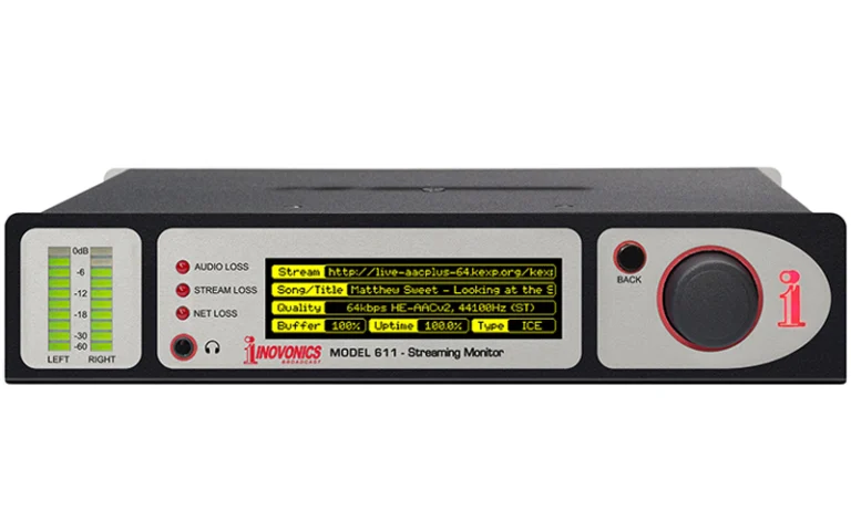 The Inovonics 611 is our dedicated solution for monitoring of network streaming audio, such as online Internet radio and other streaming apps.
