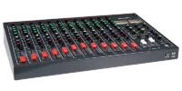 Angled front view of Alice 1228 Mixer MK3 12-channel analog mixer with faders and meters