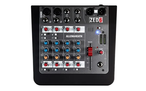 The Allen & Heath ZED-6FX is a versatile 6-channel mixer that combines professional audio performance with built-in effects, ideal for live sound, small studios, and podcasting.