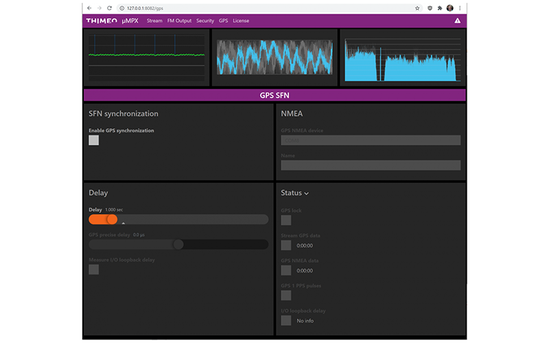 Thimeo MicroMPX GPS SFN synchronization control screen