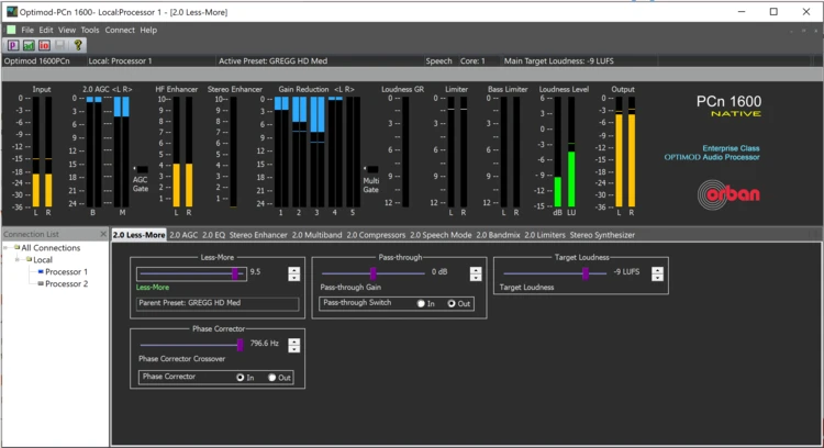 The Orban OPTIMOD-PCn 1600 is a powerful software-based audio processor that brings Orban’s legendary audio shaping capabilities to your PC-based streaming
