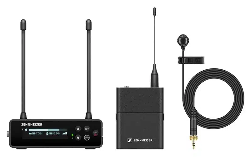 The Sennheiser EW-DP ME4 Set (R1-6) Portable digital UHF wireless microphone system with cardioid lavalier for filmmakers