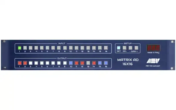 The AEV MATRIX AD 24x24 is 2U rack-mount 19" high quality audio MPX switcher equipped with one Main input