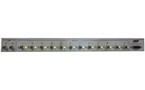 The AEV MATRIX MPX 212 is an audio signal distributor and switcher equipped with 2 MPX inputs