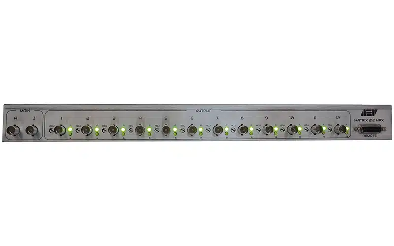 The AEV MATRIX MPX 212 is an audio signal distributor and switcher equipped with 2 MPX inputs