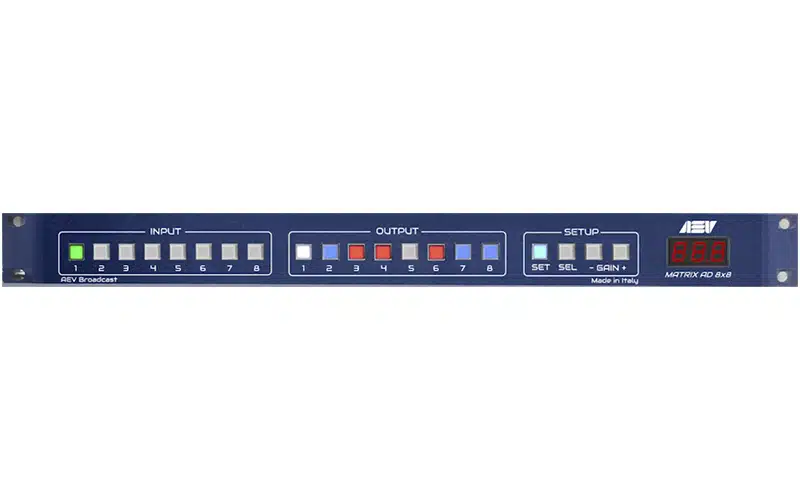 The AEV Matrix AD 8x8 is a high-performance digital audio matrix designed to offer flexible and reliable audio routing in professional broadcast environments.