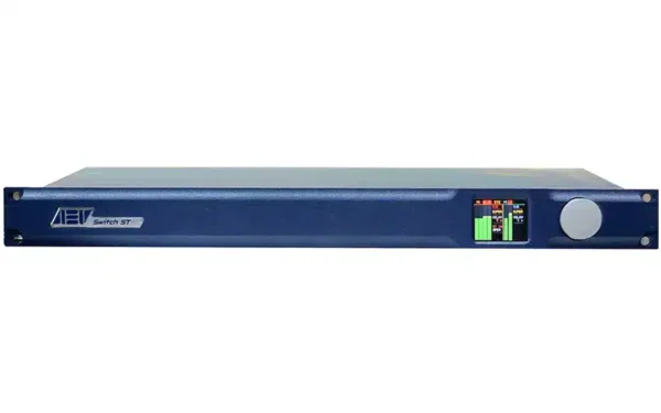 The AEV Switch-ST  stereo audio changeover unit is extremely easy to program using the display and the encoder on the front panel.