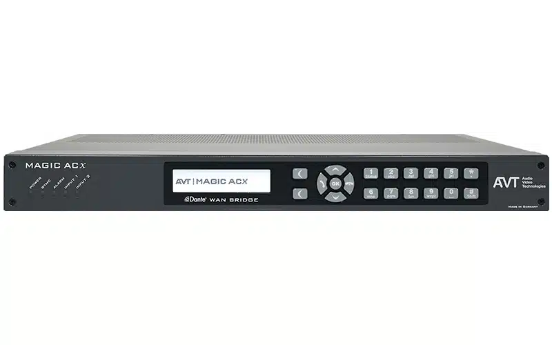 Front view of AVT MAGIC ACX Audio-over-IP Broadcast Codec with Dual LAN Ports and Web UI Access