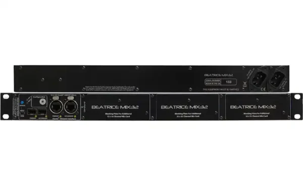 The Glensound Beatrice MIX32 is a high density audio mixer for producing fixed ratio audio mixes from/ to Dante and AES67 audio networks.