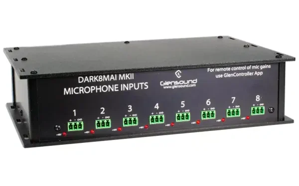 The Glensound DARK8MAIP MK11 (Mic Input with phoenix connectors) is a powerful Dante/ AES67 network audio interface