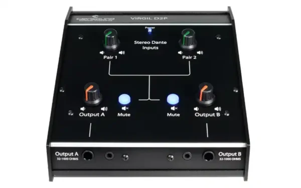 The Glensound Virgil D2P is a headphone monitoring solution designed for two users sitting next to each other who need to monitor one or two stereo sources.
