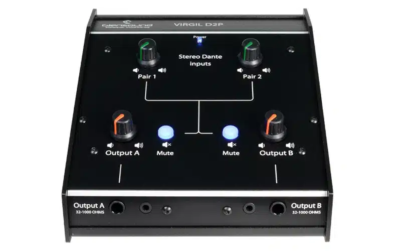 The Glensound Virgil D2P is a headphone monitoring solution designed for two users sitting next to each other who need to monitor one or two stereo sources.