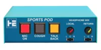 The Henry Engineering SPORTS POD is an announcer’s mic/headphone controller and intercom system for use by talent at a remote broadcast.