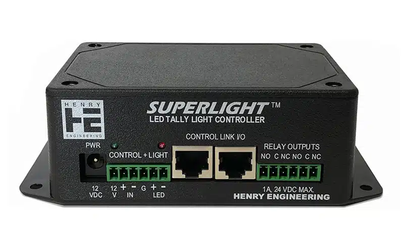 The Henry Engineering SUPERLIGHT is a logic/control interface for controlling low voltage studio tally lights.