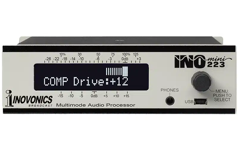 The Inovonics INOmini 223 is a versatile multimode audio processor designed to address various broadcast applications including NRSC