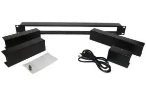 The Inovonics RK-00 is a 19-inch mounting rack designed to accommodate Inovonics' 1/3-rack-sized units or a combination of 1/3-rack and 1/2-rack-sized units