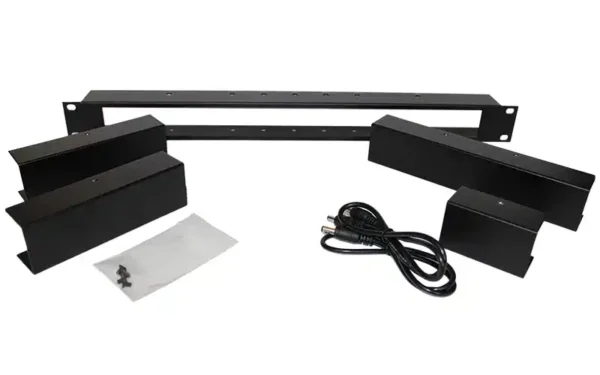 Mount one or two Inovonics INOmini units with the RK-00 19" rack panel — a durable, space-saving broadcast mounting solution.