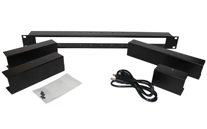 The Inovonics RK-00 is a 19-inch mounting rack designed to accommodate Inovonics' 1/3-rack-sized units or a combination of 1/3-rack and 1/2-rack-sized units