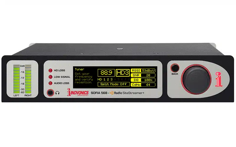 The Inovonics SOFIA 568 HD-Radio SiteStreamer+ provides analog