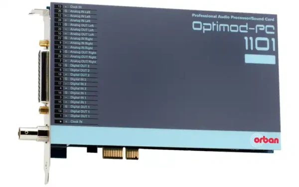 The Orban OPTIMOD-PC 1101e offers audio processing on a PCIe sound card that pre-processes audio for consistency and loudness before it is transmitted or recorded.