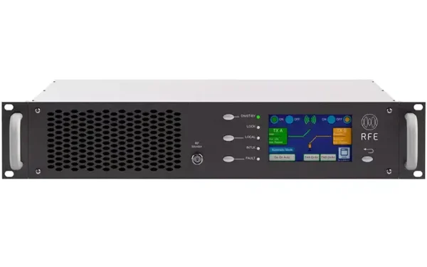 The RFE Broadcast 1+1 Automatic Change Over system ensures continuous broadcasting by automatically switching to a backup transmitter in the event of a failure.