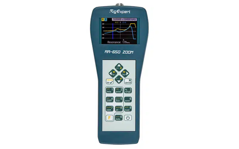 The RigExpert AA-650 ZOOM is a powerful 0.1 to 650 MHz antenna analyzer designed for testing