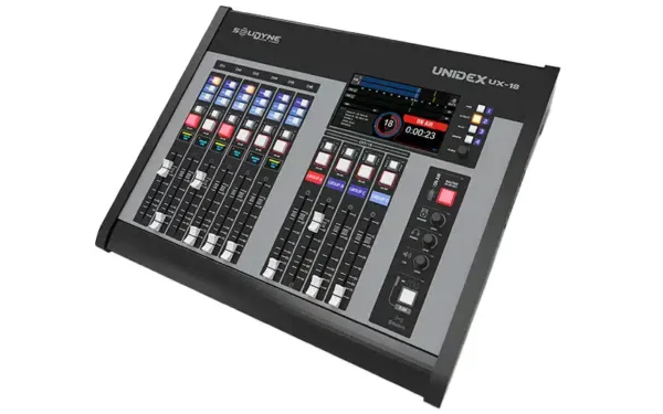 The Solidyne UNIDEX UX18 is a 18-channel digital on-air console which can be remotely controlled from multiple computers in other studios.