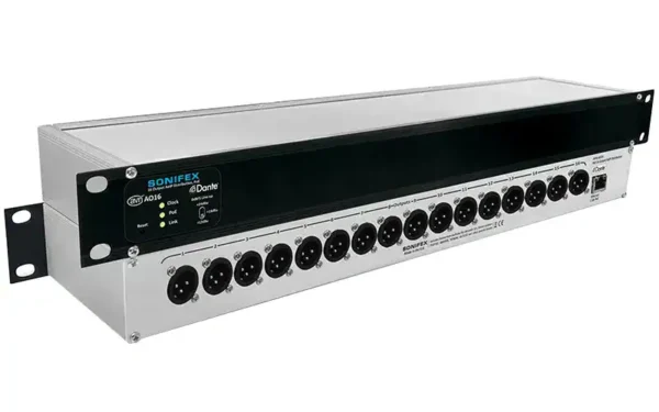 The Sonifex AVN-AO16 audio converter and interface converts up to sixteen analogue outputs from the Dante Audio-over-IP networking standard.