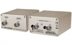The Sonifex CM-AESB3 is a passive “one-to-three” splitter housed in a small but robust aluminium box.