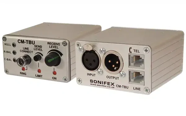 The Sonifex CM-TBU line-powered telephone balance unit is compatible with all analogue direct exchange lines and provides a 4-wire communications system to interface with the telephone network.