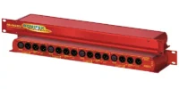 Sonifex RB-AES4x3 front and rear panel with 4 AES inputs and 3 XLR outputs per channel