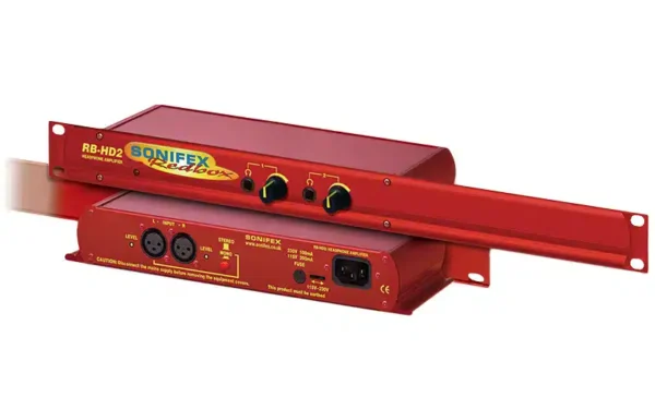 The Sonifex RB-HD2 is a high performance 2-way stereo headphone distribution amplifier for driving up to 2 pairs of professional stereo headphones from a single stereo or mono input.
