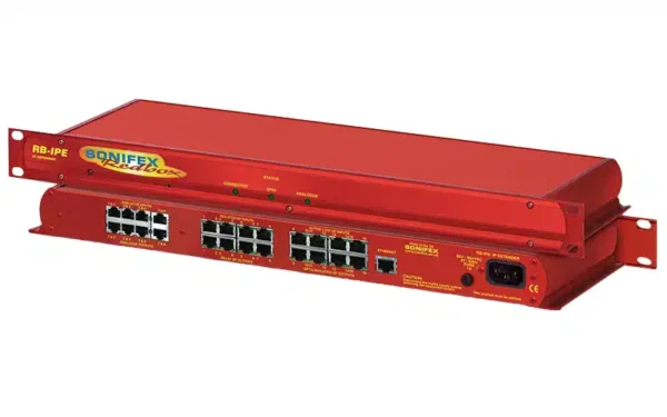 The Sonifex RB-IPE is a 1U rack mount unit designed to provide remote control of GPIO and analogue control voltages over an Ethernet network.