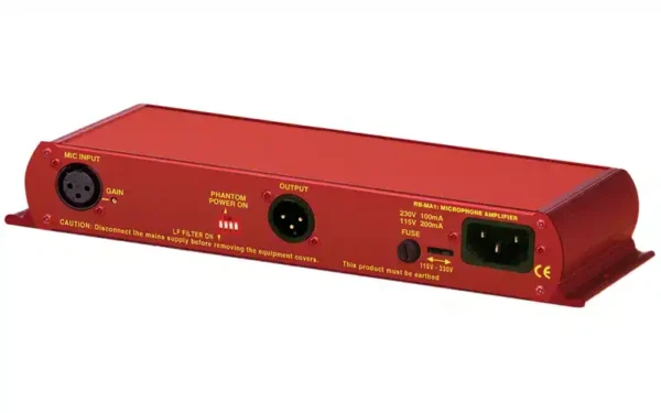 The Sonifex RB-MA1 consists of a low noise microphone pre-amplifier for converting mic level signals to line level