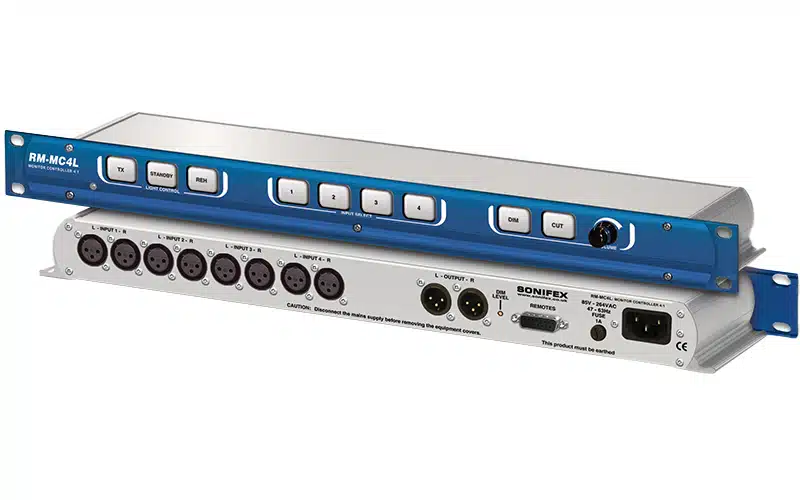 The Sonifex RM-MC4L has four stereo balanced analogue inputs with a single stereo balanced output