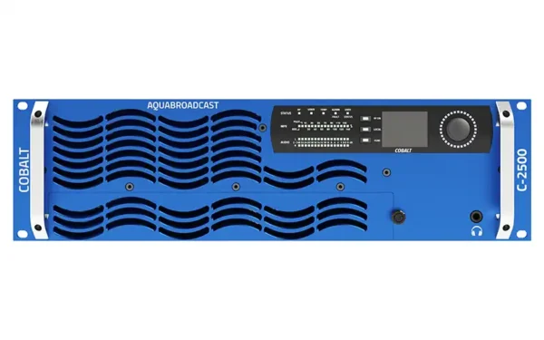Aqua Cobalt C-2500 2.5kW FM transmitter front panel with meters and controls