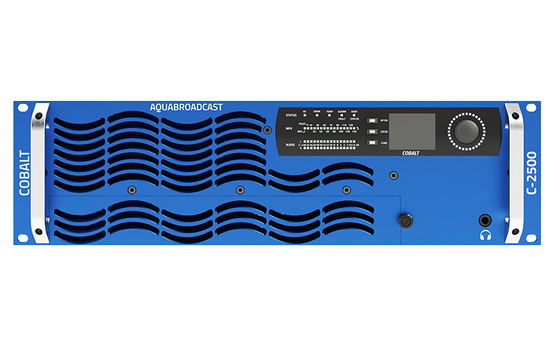 Aqua Cobalt C-2500 2.5kW FM transmitter front panel with meters and controls