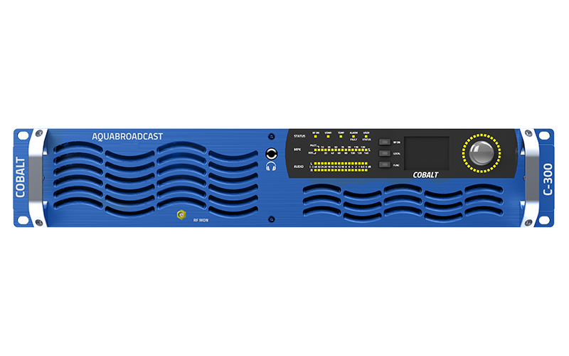 Aqua Cobalt C-300 300W FM transmitter front panel with metering and controls