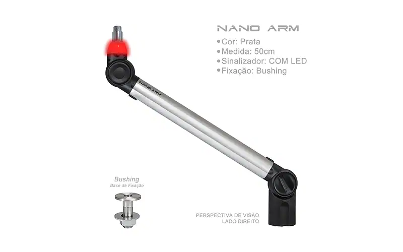 Biquad Nano Arm silver 50 cm microphone stand with ON-AIR LED right view